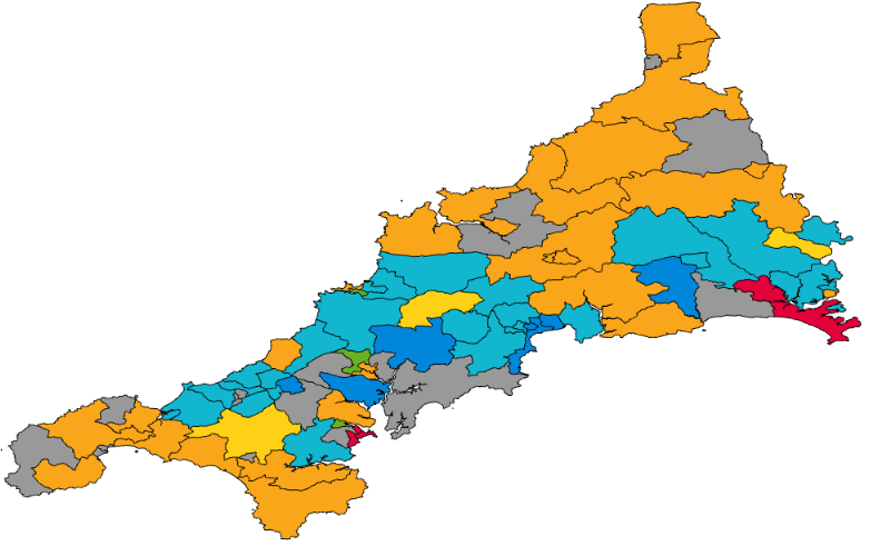 Map of the 2025 Cornish Local Elections and how they voted.